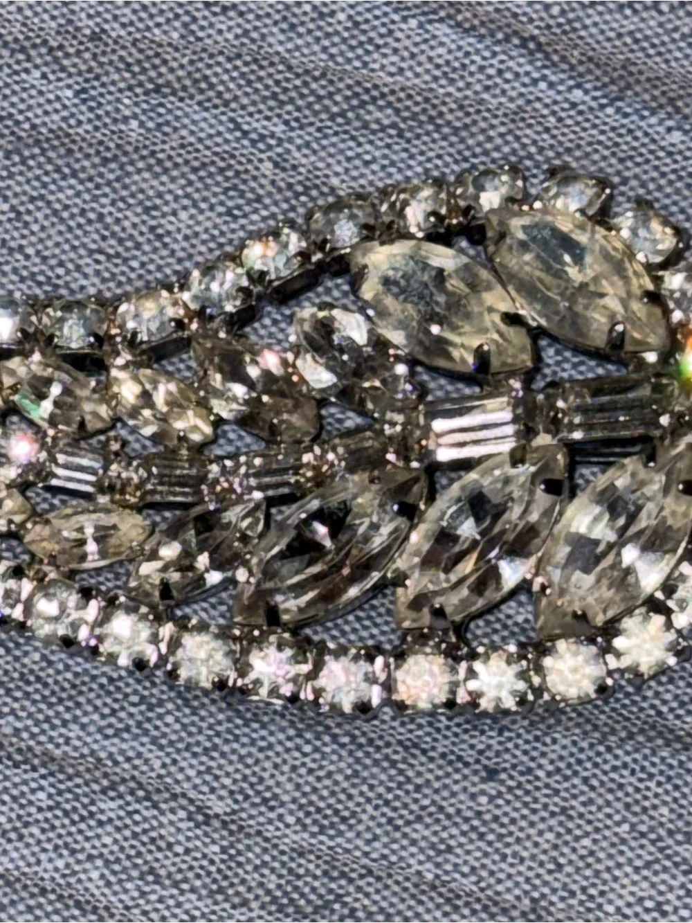 Crystal Leaf Brooch - Silver-Tone Clear Rhinestones